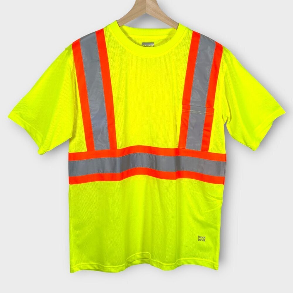 🦜 Two NEW Tough Duck Safety T-Shirts High Visibility Yellow Men's LARGE - Picture 2 of 11